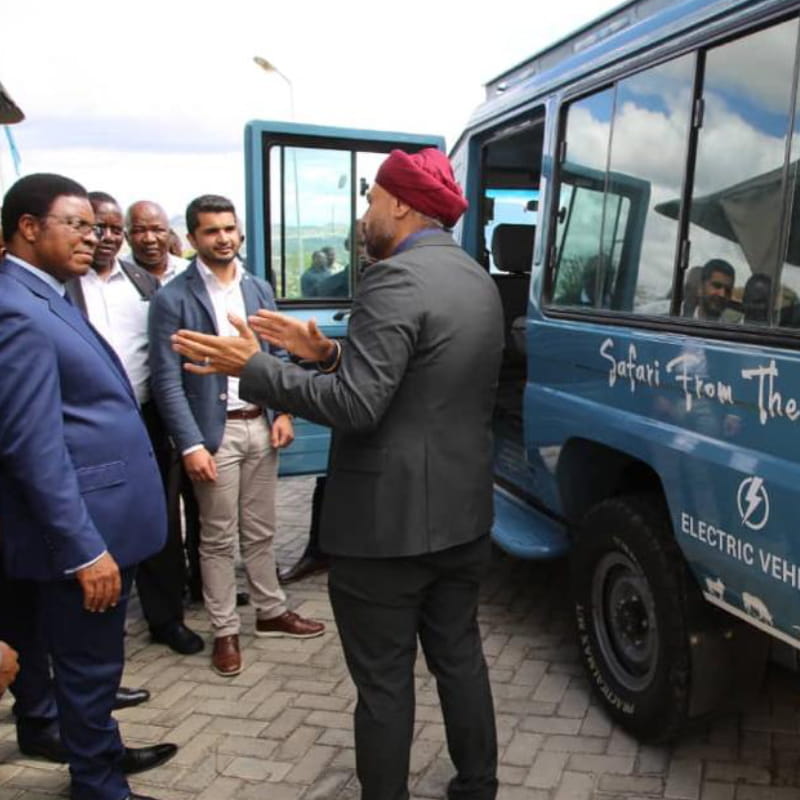 Prime Minister Kassim Majaliwa with Electrical Cars for sustainable tourism